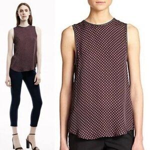 Theory Bringam Burgundy Silk Leather Trim Sleeveless Top